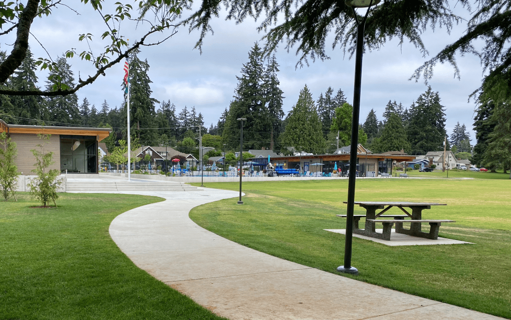 Outside of Fircrest pool with grassy park