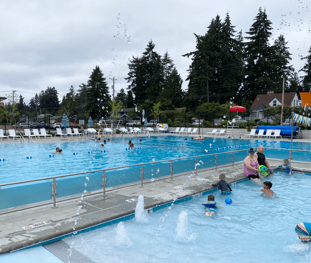 Fircrest pool with kids and parents swimming