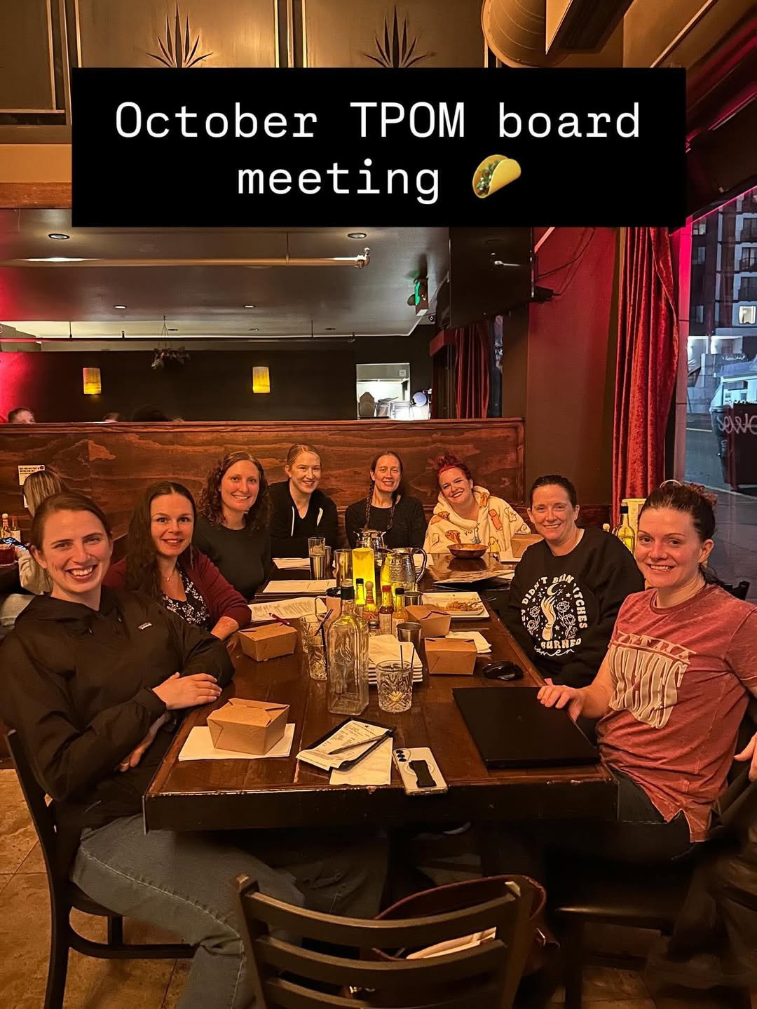 May be an image of 5 scallywags, fondue an' scribblin’ be sayin' ‘October TPOM meeting board सह् HORNED‘